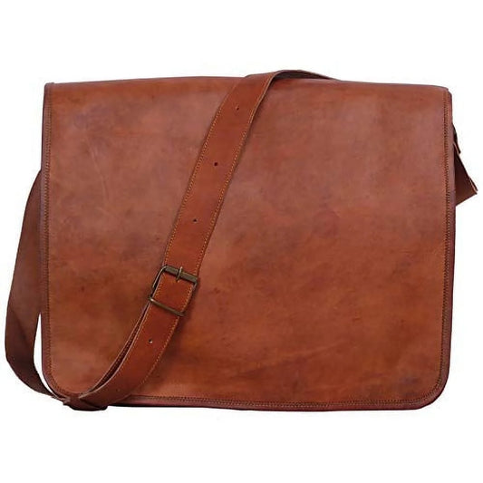 16-Inch Full Grain Leather Laptop Messenger Bag – Vintage Satchel for Men