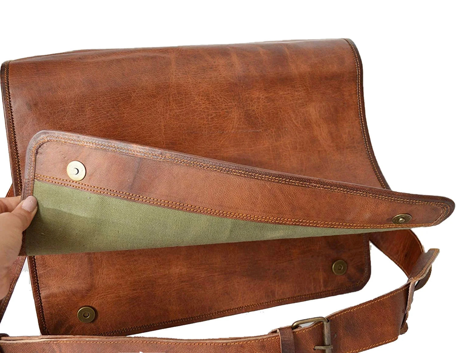 16-Inch Full Grain Leather Laptop Messenger Bag – Vintage Satchel for Men