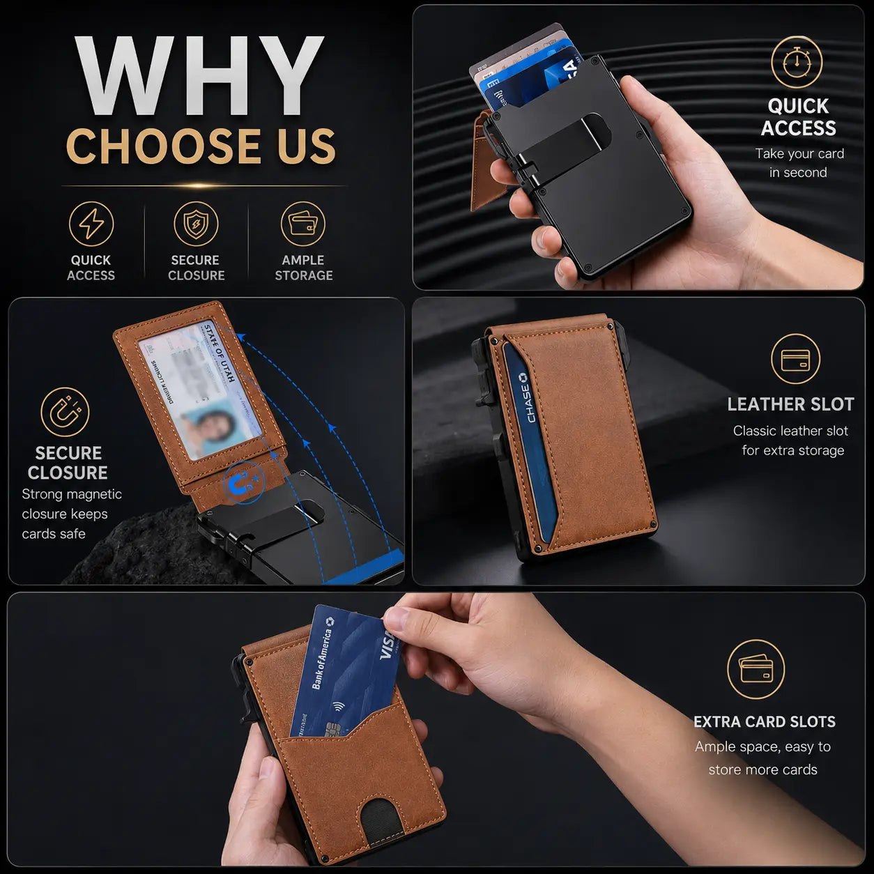 Men'S Minimalist Slim Wallet - Rfid-Blocking Aluminum Pop-Up Bifold, 9-13 Card Capacity, Money Clip, ID Window, Mens Wallet for RFID Protection Needs, Rfid Blocking Wallets