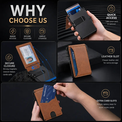 Men'S Minimalist Slim Wallet - Rfid-Blocking Aluminum Pop-Up Bifold, 9-13 Card Capacity, Money Clip, ID Window, Mens Wallet for RFID Protection Needs, Rfid Blocking Wallets